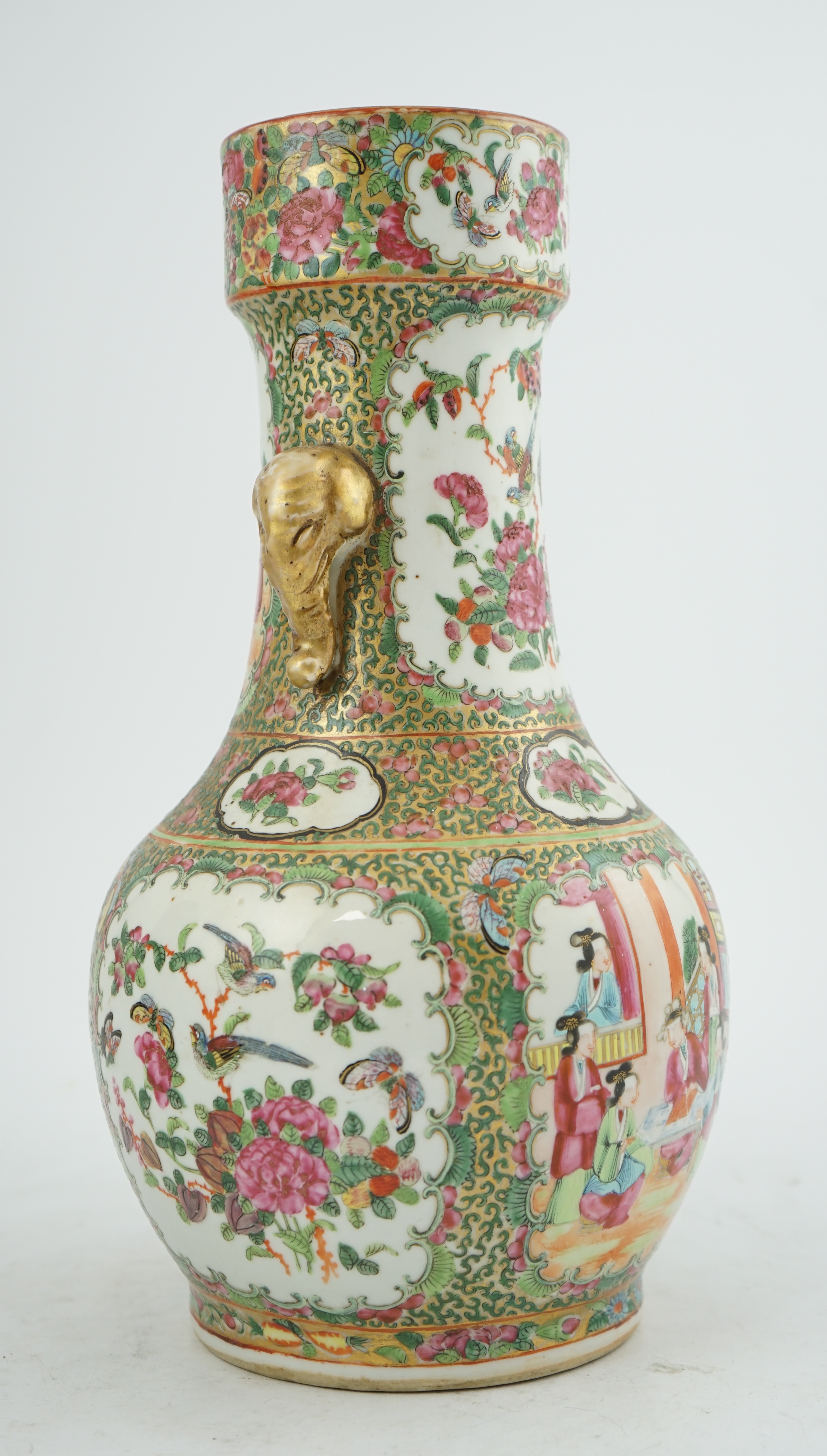 A Chinese famille rose two handled vase, mid 19th century